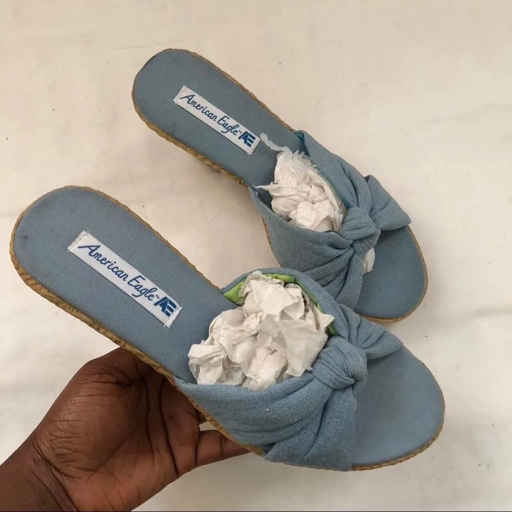 Y2K American Eagle Wedges Platform Chunky Blue Denim Knot Sandals Knot Boho 2000